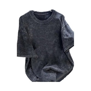 เสื้อยืดโอเวอร์ไซส์ผ้าฝ้ายสีดำฟอกกรด 100% พรีเมียม แขนสั้น คอกลม ทรงลำลอง สำหรับผู้ชาย สไตล์สตรีทแวร์ - Product Image 3