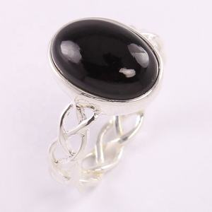 Sólido 925 plata esterlina Natural negro ónix cabujón piedra preciosa anillo hecho a mano joyería plata esterlina 925 anillo estampado joyería - Product Image 3