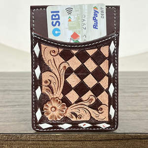 OEM Customized Handcrafted Cowhide <b>Leather</b> Card <b>Holder</b> Western Tooled Slim Credit Card Case Durable Pocket ID <b>Holder</b> for Unisex - Product Image 4