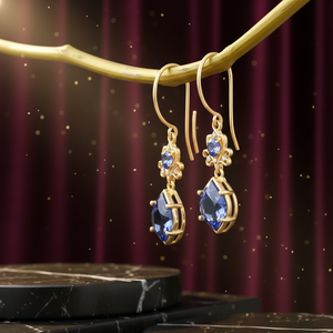 ต่างหูทรงหยดน้ำสีฟ้าไฮโดรและเพชร CZ เงินแท้ 925 ชุบทอง 18K เครื่องประดับสำหรับโอกาสพิเศษ ชุดราตรี - Product Image 3