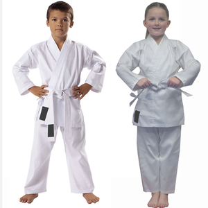 Kids Karate Gi Uniform White/Black with Stretch 100% Cotton Lightweight Design and <b>Free</b> White Belt - Product Image 2