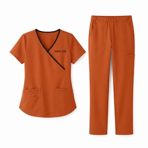 Ensemble de blouses médicales Hawk Eye pour femmes, haut à col en V et pantalon orange, uniforme médical, vêtements de travail d'hôpital, deux pièces - Product Image 1