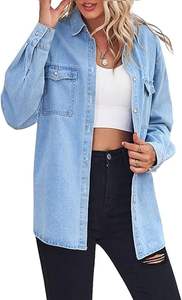 เสื้อเชิ้ตยีนส์สีน้ำเงิน เสื้อเดนิมลำลองสำหรับฤดูร้อน ทรงโอเวอร์ไซส์ ยืดหยุ่น ทนแดด กระดุมหน้า เสื้อเชิ้ตยีนส์ขายส่ง ระบายอากาศได้ดี - Product Image 3