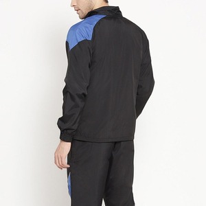 Conjunto Deportivo Personalizado para Hombre en Negro y Azul con Bloques de Color, Chaqueta con Cierre Completo y Pantalones de Poliéster y Algodón para Correr y Hacer Ejercicio - Product Image 2