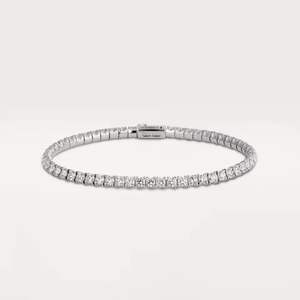 Bracelet tennis de luxe en forme de diamant pour hommes et femmes, serti de zircone cubique taille ronde, plaqué or blanc - Product Image 4