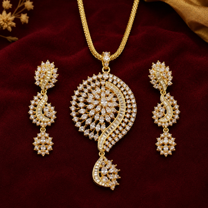 LISAJEWELLERS - Juego de Collar y Pendientes Clásicos de Latón con Baño de Rodio y Circonitas, Diseño Paisley, para Mujer, Regalo de Boda, Fiesta - Product Image 5