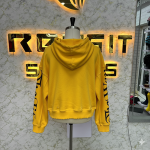 เสื้อฮู้ดซิปแบบครอปขนาดใหญ่พิเศษ สีม่วงวินเทจ พิมพ์ลายกราฟิก ผ้าฟลีซคอตตอน สตรีทแวร์  OEM ODM - Product Image 4