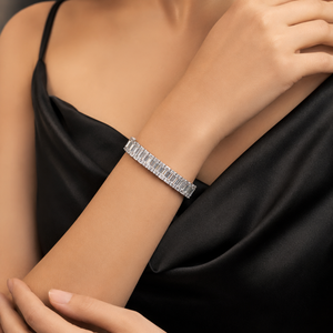Luxury Trendy Tennis Bracelet for Women & Men | 18K White <b>Gold</b> Lab Grown Baguette Diamond Bracelet | IGI Certified Fine Jewelry - Product Image 2