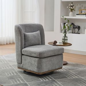Fauteuil pivotant moderne en chenille rembourré sans accoudoirs, base en métal, pivotant à 360 degrés, avec coussin, pour salon et familles, largeur 25,2 pouces - Product Image 3