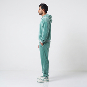 Survêtement en velours pour homme, coupe ample, avec cordon de serrage, décontracté, 100 % coton molletonné épais, hiver, design 2-en-1, pantalon de jogging pleine longueur - Product Image 3