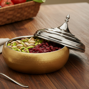 Ensemble de casseroles de luxe en métal doré, chauffe-plats en acier inoxydable | Bol de service artisanal, vaisselle de cuisine arabe du Golfe, décoration - Product Image 2