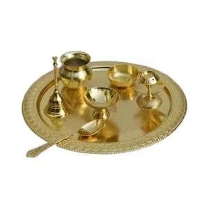 <b>Mandir</b> Brass Pooja Thali Classic Design Traditional Style Ritual Plate Home Decor - Product Image 1