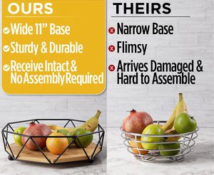 Modern Metal Wood Fruit Bowl for <b>Table</b> Large Decorative Produce <b>Basket</b> for Kitchen Counter Black Finished - Product Image 6