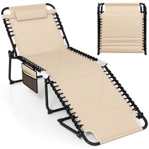 Chaise longue de patio beige surdimensionnée de 27 pouces de large, dossier réglable à 4 positions, chaise pliante pour bronzer, idéale pour la plage - Product Image 1