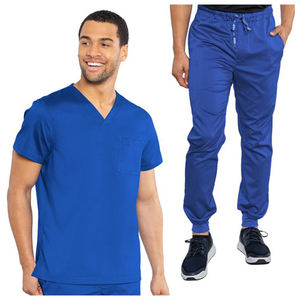 Pantalon de travail médical pour homme, col en V, manches courtes, uniforme d'hôpital, bordeaux, poches, tissu tissé polyester/spandex, détection d'aiguilles - Product Image 3