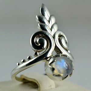 Rainbow Moonstone <b>Ring</b> 925 Sterling <b>Silver</b> Handmade <b>Statement</b> Promise <b>Ring</b> for Women Boho Round June Birthstone Jewelry - Product Image 3