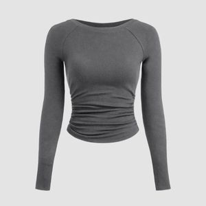 Pulls décontractés pour femmes à manches longues, en tricot côtelé froncé, col bateau, coupe ajustée, séchage rapide, pour le printemps - Product Image 3