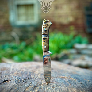 Couteau EDC à lame fixe en acier haute teneur en carbone fait main, avec lame polie et manche en os de cerf, couteau utilitaire d'extérieur - Product Image 6