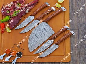 Couteau de cuisine professionnel en acier Damas forgé à la main avec manche en bois de rose, lame martelée, pour restaurant, barbecue extérieur, steak, hachoir, ensemble de couteaux culinaires - Product Image 3