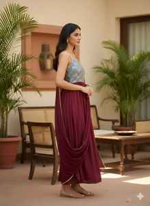 Conjunto de Kurta Larga con Pantalón y Dupatta de Chifón para Mujer, 3 Piezas, Traje Étnico Festivo Elegante, Estilo Indio-Pakistaní - Product Image 2