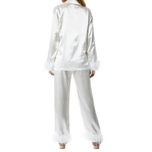 Pijama de seda de 2 piezas para mujer, conjunto de satén liso transpirable con cuello vuelto, colores claros, venta al por mayor - Product Image 6