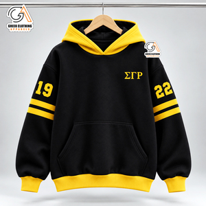 <b>Women's</b> Sigma Gamma Rho SGR Black <b>Blue</b> Yellow 100% Cotton Fleece Breathable Eco-Friendly Winter Greek Letter Embroidered <b>Hoodie</b> - Product Image 4