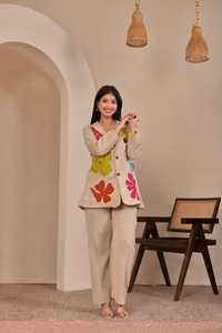 Conjunto de Blazer con Apliques de Yute y Bordado para Mujer, con Pantalón y Top, Estilo Étnico Informal, Estilo India Pakistán, Corte Regular, para Todas las Temporadas - Product Image 3
