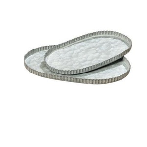 Set of 2 Galvanized Metal Oval Serving Trays with <b>Fluted</b> Edges Farmhouse Decorative Platters for Home & Tabletop Display - Product Image 1