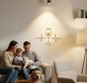 Arte de Pared de Hierro Forjado a Mano con Silueta de Copa de Vino y Motivo de Latido Dorado, Diseño Art Deco Colgante para Regalo de Inauguración de Casa - Product Image 5