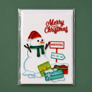 Carte de vœux élégante faite à la main en papier, impression numérique, taille personnalisée, motif bonhomme de neige du Pôle Nord, quilling, Noël Vietnam, haute qualité - Product Image 5