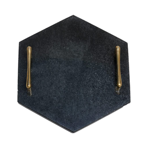 Plateau de rangement élégant en marbre pour salle de bain avec poignées en laiton courbées, plateau à bijoux, décoration d'îlot de cuisine, cadeau de pendaison de crémaillère - Product Image 1