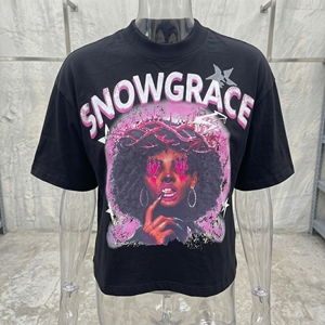 Snowgrace Printed Black T-Shirt Men's Oversized Fit Short Sleeve High Street O-Neck 100% Cotton Jersey Tee - Product Image 3