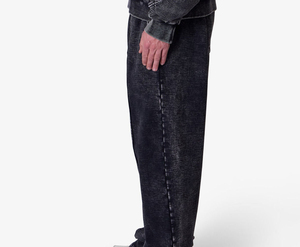 Pantalon de survêtement en velours côtelé noir pour homme, taille élastique, délavé, logo sur la jambe droite, style décontracté, pour l'automne - Product Image 3