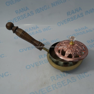 Premium Iron Incense Burner Copper Plated Floral Lid Wooden Handle Incense Censer for Home <b>Decor</b> and Yoga - Product Image 4
