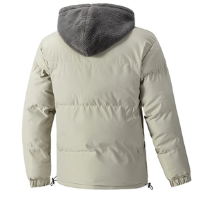 Chaqueta Acolchada con Capucha para Hombre, Color Sólido, Resistente al Viento, Relleno Grueso de Poliéster, Abrigo Casual de Invierno con Forro de Sherpa y Cierre de Cremallera - Product Image 6