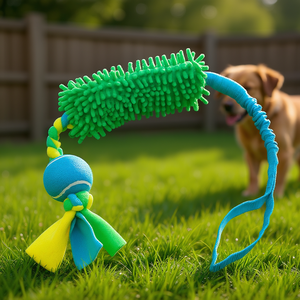 Jouet interactif pour animaux de compagnie avec balle de tennis et brosse verte pour chiens, corde élastique de 85 cm pour jeu de traction - Product Image 3