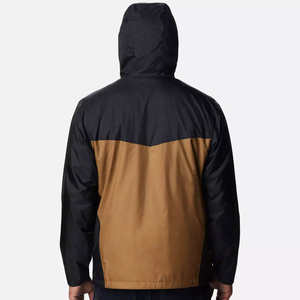 Veste coupe-vent à capuche entièrement zippée en tissu 100% polyester OEM, entièrement sublimée, couleur noir et marron, imperméable, pour usage décontracté - Product Image 3