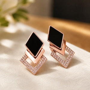 Pendientes de Oro Rosa con Piedras Preciosas Negras, Joyería para Mujer, Forma Redonda, Pendientes de Moissanita - Product Image 4