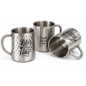 Tasses de camping réutilisables en métal, gobelets de voyage texturés en acier inoxydable, gobelets côtelés et gravés de qualité supérieure en promotion - Product Image 1