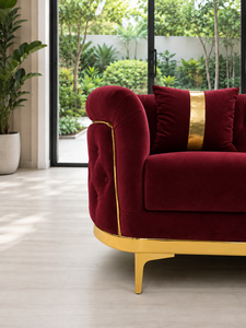 Sofá Esmeralda Moderno de Lujo, Sofá Seccional en Forma de L Tapizado Estilo Chesterfield Color Granate, Patas de Acero Inoxidable, Ecológico, Rojo, para Sala de Estar - Product Image 2