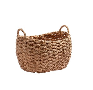 Custom Made Fringe Decorated Water Hyacinth Basket Handcrafted Storage Laundry <b>Hamper</b> Bin with Upright Handles <b>Box</b> Style - Product Image 2