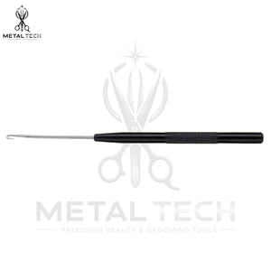 Aiguille de ventilation en aluminium noir avec poignée antidérapante texturée en métal et crochet micro-acier pour extensions de cheveux et perruques - Product Image 2