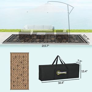 Tappeto da Esterno in Plastica Impermeabile a Rombi Neri e Marroni 9FTx18FT con Borsa per il Trasporto - Product Image 3