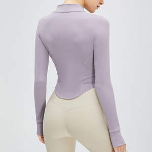 HYPEN SPORTS Women's Lightweight Breathable Full Zip Running Track <b>Jacket</b> <b>Workout</b> SKINNY Fit Yoga Sportswear Crop Top Thumb - Product Image 2