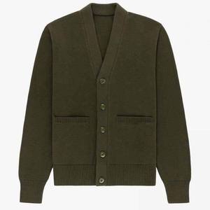 Men's V-neck Wool <b>Cardigan</b> Full Sleeve Button Closure Autumn Style Solid Color Anti-Pilling Standard <b>Thickness</b> Plain Knitting - Product Image 5