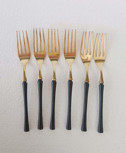 Ensemble de couverts élégants en or avec poignées noires, finition miroir haute brillance, passe au lave-vaisselle, vaisselle de mariage - Product Image 5