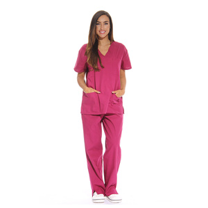 Conjunto de Uniforme Médico Rosa para Mujer, Top con Cuello en V y Pantalones, Algodón y Poliéster, Tejido, Uniformes de Hospital - Product Image 1