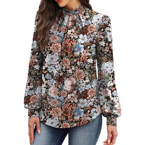 Custom Indigo Micro Dot Women <b>Dress</b> Shirt High Band Collar Bishop Sleeve Flowing Georgette Modest Banquet <b>Tunics</b> Tops - Product Image 5