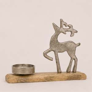 Porte-bougie chauffe-plat en aluminium fait main de luxe avec base en bois de manguier naturel pour la décoration de Noël à la maison et sur la table - Product Image 1