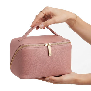 Handmade Leather Cosmetic <b>Case</b> Makeup Organizer <b>Travel</b> Bag with Zipper Closure and Functional Storage - Product Image 1